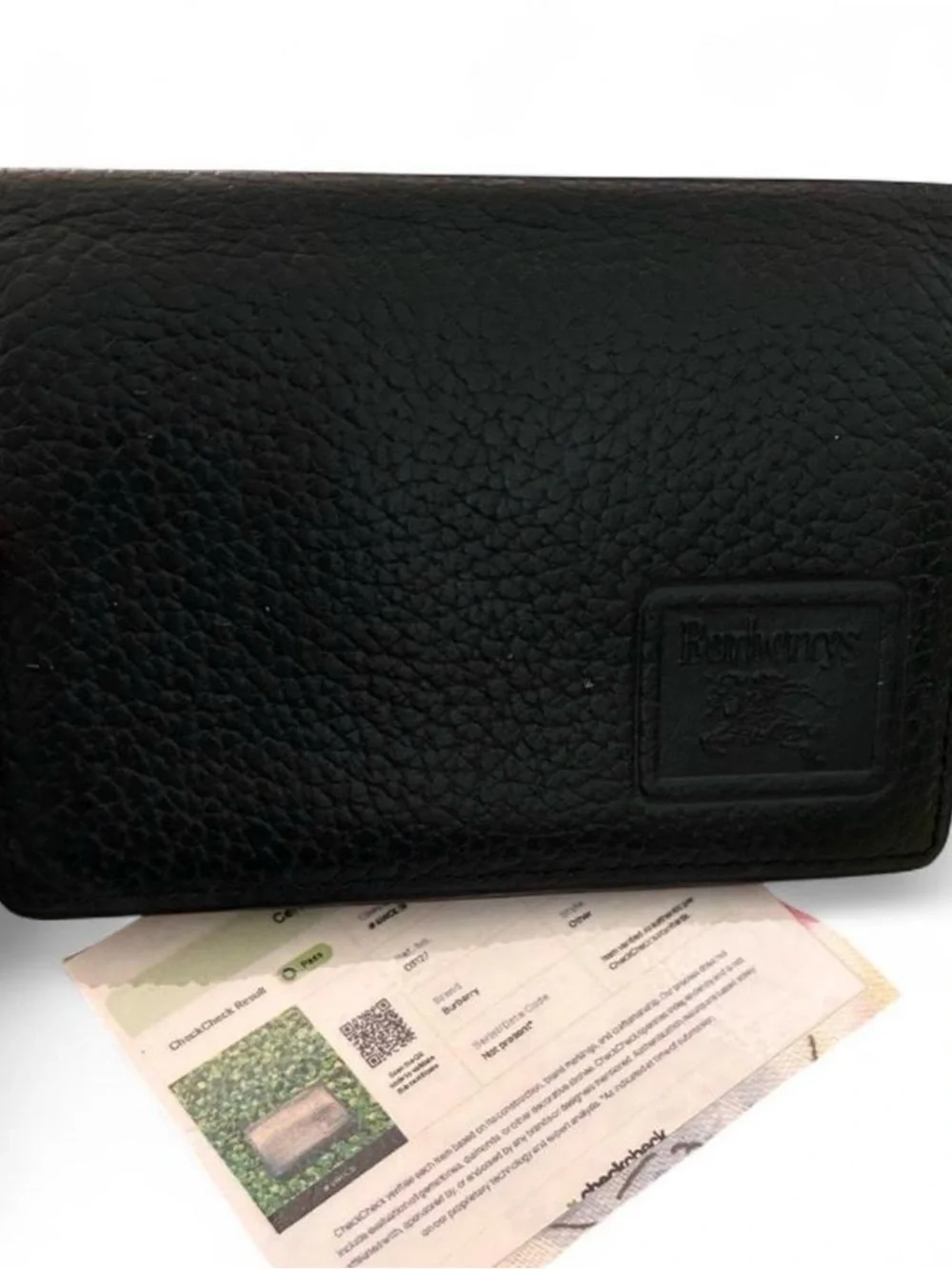 Vintage Burberrys Black Pebbled Leather Cardholder with Nova Check Lining - COA